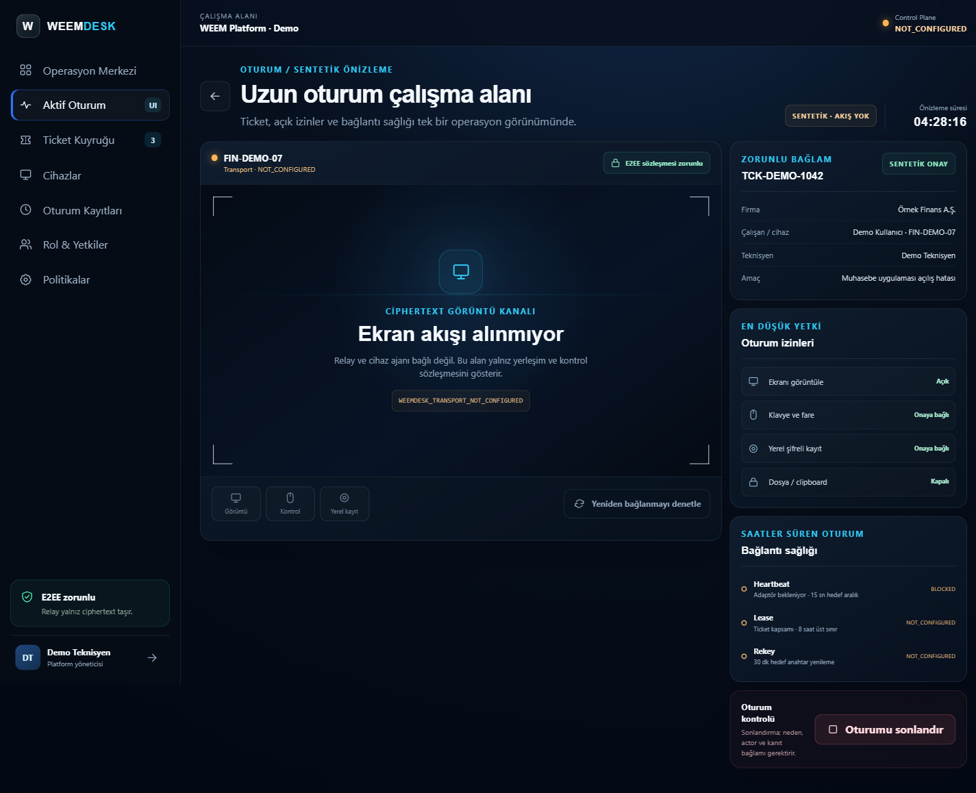 WEEMDesk uzun süreli uzak oturum çalışma alanı
